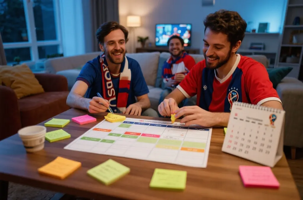 球迷在家整理世界杯赛程和观赛计划